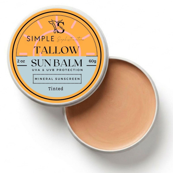 Tallow Sun Balm- with grassfed beef tallow, castor oil, zinc oxide | Mineral Sunscreen | Natural, Organic | Reef Safe, Ocean Friendly | Spf 30 - suitable for sensitive skin (2 oz) (Medium)