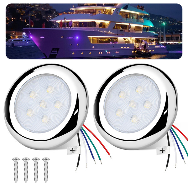 RVZONE 3‑Inch RGBW Marine LED Courtesy Lights IP68 Stainless Steel 2‑Pack