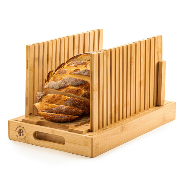 Bambüsi Adjustable Bamboo Bread Slicer for Homemade Bread with Crumb Tray