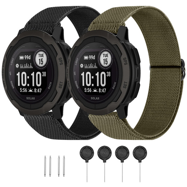 HQzon 22mm Elastic Nylon Band Compatible with Garmin Instinct 1/2/3 45mm Solar,Soft Breathable Sport Replacement Strap for Fenix 8 47mm/Instinct Esports/Tactical(2 pack)