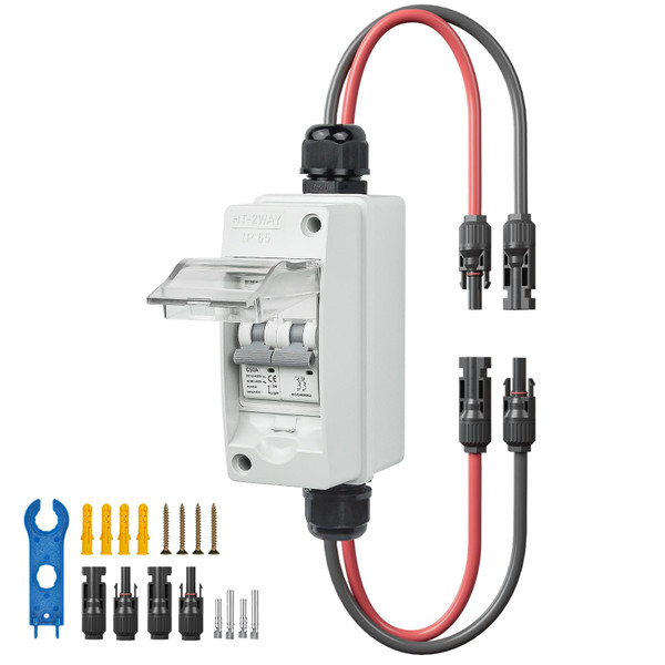 Pjerjzn 50A Solar Panel Disconnect Switch 400V DC/AC PV Disconnect Switch Outdoor Miniature Circuit Breaker IP65 for Solar PV Homes Battery (400V 50 Amp)