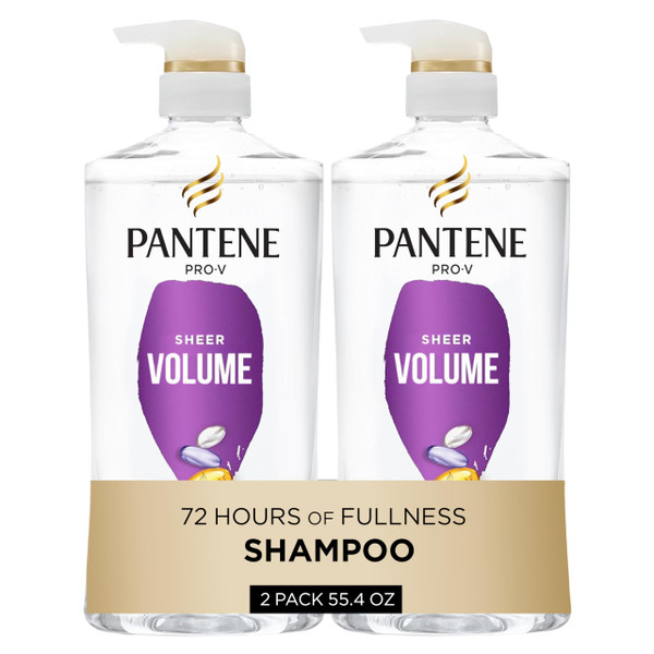 Pantene Shampoo, Sheer Volume - Lightweight Nourishment for Fine, Color-Treated Hair, 72-Hour Fullness and Body, 27.7 Oz Each, 2-Pack + Miracle Rescue Shot (0.5 Oz)