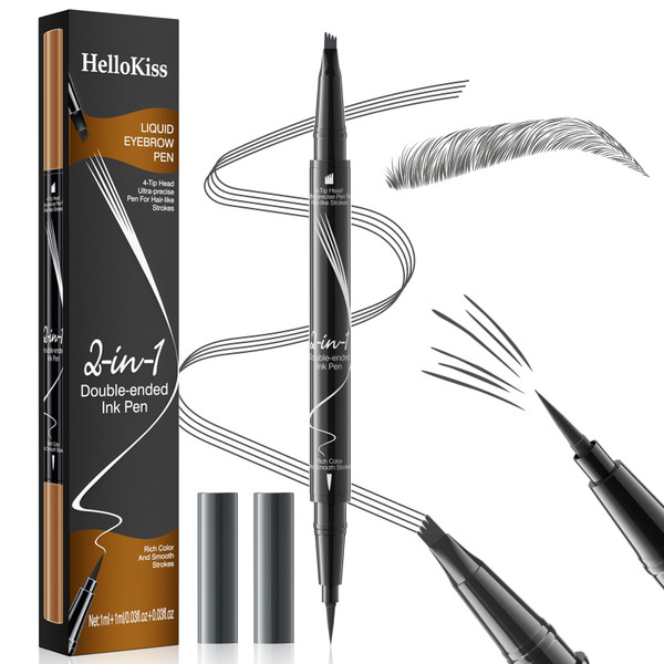 2-in-1 Dual-Ended Microblading Eyebrow Pencils,Waterproof Eyebrow Pen with 4-Fork Micro-Fork-Tip,3D Brow Pen for Natural Waterproof and Long-Lasting Women(Dark Brown)