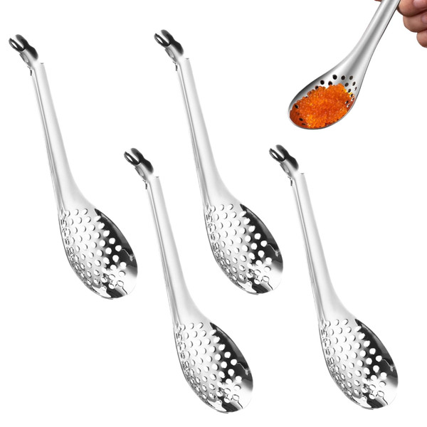 4 PCS Caviar Spoon Professional Spherification Spoon Slotted Spoon Stainless Steel Spherification Spoon Caviar Box Spherification Kit for Caviar, Egg Whites and Yolks Separated