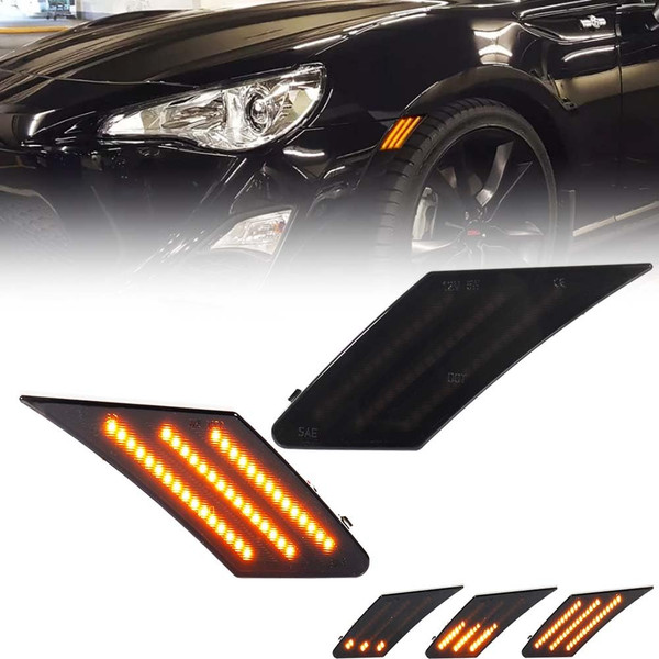 VANKUB Sequential LED Side Marker Lights for 2013-2016 Scion FR-S, 2013-2021 Suba-ru BRZ, 2017-2021 Toyo-ta 86, Smoked Lens Side Bumper Marker Lights, Scion Front Amber LED Turn Signal Lamps, 2 PCS