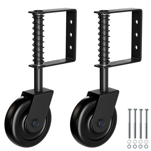 TIBEGOLD 4.3" Heavy Duty Gate Wheel, Black Gate Casters for Outdoor Wooden Gate Fence, Spring Loaded Gate Caster Wheel with Bearing, Gate Wheels with 360° Swivel, 2 Pack