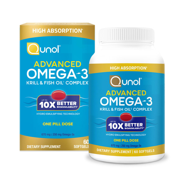 Qunol Advanced Omega-3 Krill & Fish Oil Complex, 250mg EPA & DHA, 60ct