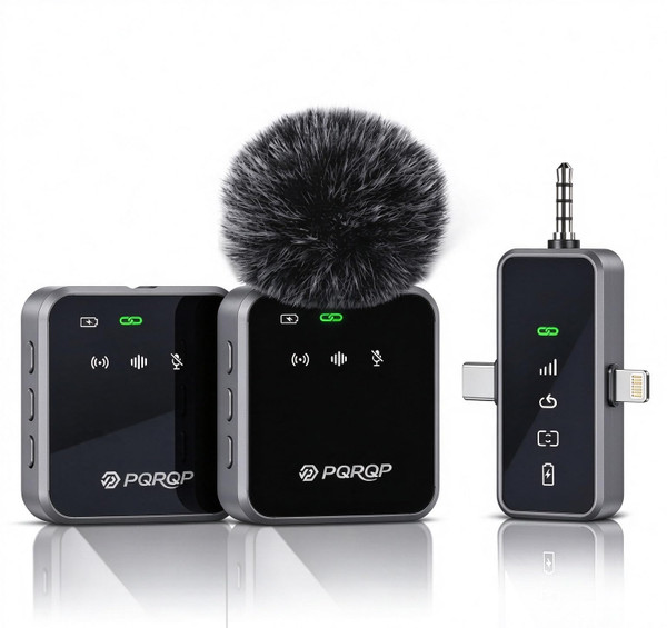 PQRQP Wireless Clip Microphone, Mini Lavalier Mic for Recording-Dark Gray