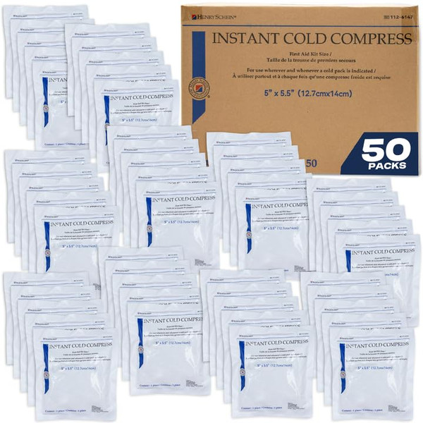Henry Schein Instant Cold Packs, 5.5" x 5", Disposable, 50 Ct