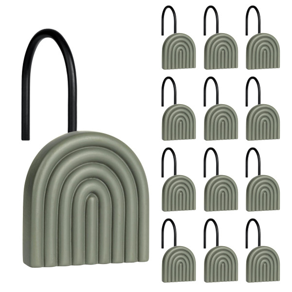 Sunlit Arch Shower Curtain Hooks, Decorative Bathroom Curtain Rings, Green