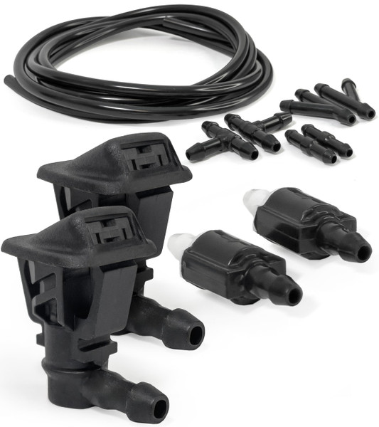 Click&Fit Repair kit Windshield washer Nozzles compatible with Jeep Wrangler 2013-2024, Gladiator 19-21 – Wiper washer check valves, hose, pipe connectors, sprayers replaces 68164356, Extension set