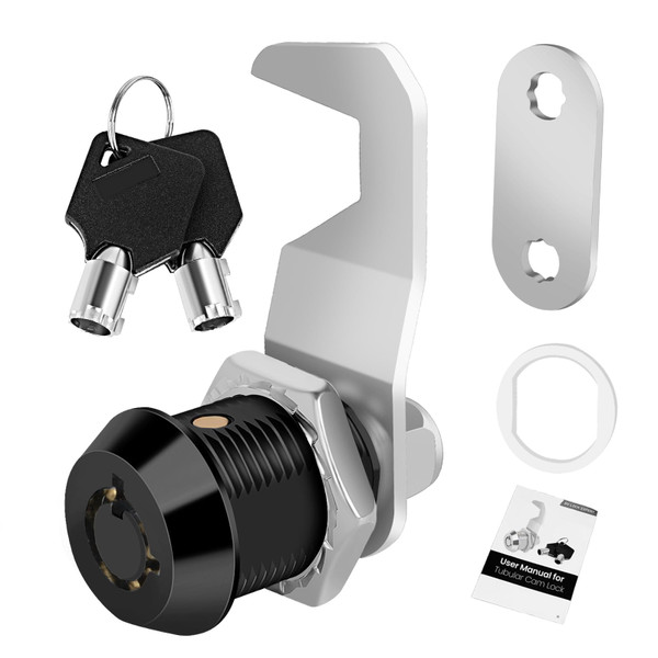 Cylinnda Black Toolbox Lock with Keys, Cabinet Locks Keyed Alike, Hook Cam, Tubular Cam Lock, Tool Box Lock with Manual, Zinc Alloy (5/8 Inch 1 Pack-Black)