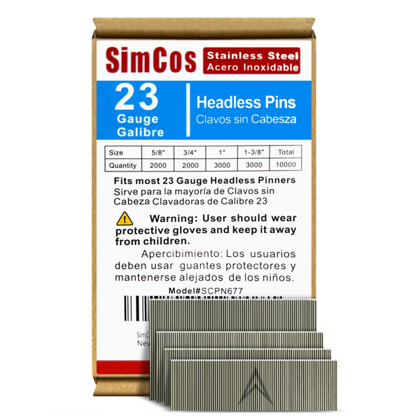 SimCos 23 Gauge Stainless Steel Pinner Nails, 10000-Pack