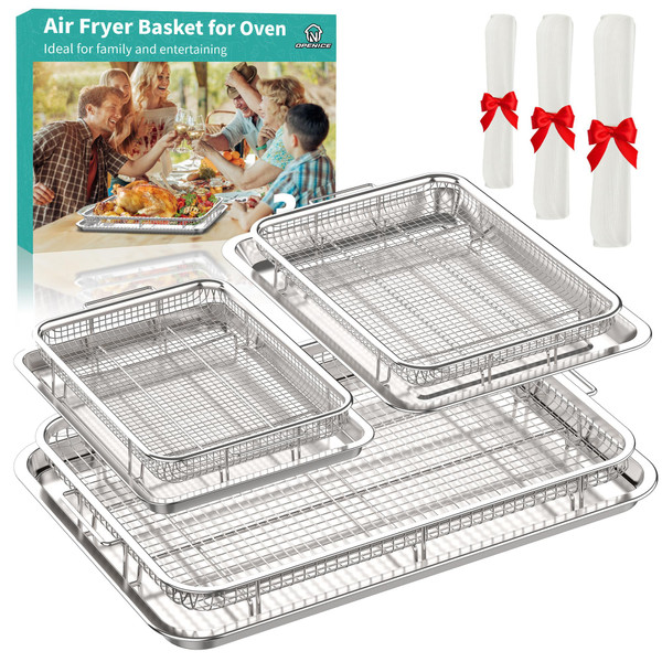 OPENICE Air Fryer Basket for Oven, 3 Set Oven Air Fryer Basket and Tray