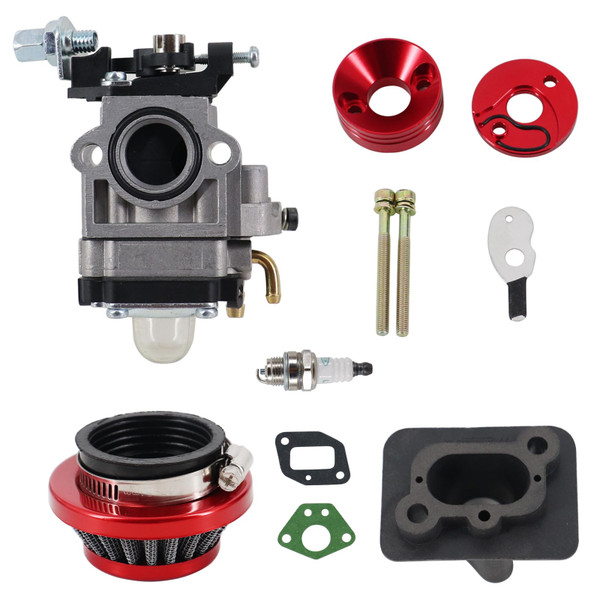 Upgrade 15mm Replace Carburetor kit Air Filter Manifold Inatake Pipe Compitable with 33cc 43cc 47cc 49cc 50cc 2 Stroke Carburetor Pocket Bike Atv Stand-up Scooters Dirt Bikes (red)