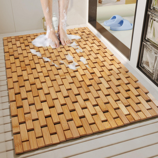 Liveinu Non-Slip Bamboo Bath Mat for Luxury Shower, Dark Khaki, 24" x 36"