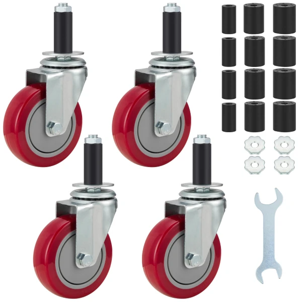 Finnhomy 4 Inch Prep Table Caster Wheels Set of 4 Heavy duty Expanding Stem Casters Fit 7/8", 1", 1-1/2" and 1-5/8" Tube Leg for Stainless Steel Furniture Legs, Worktable, Commercial Kitchen Workbench