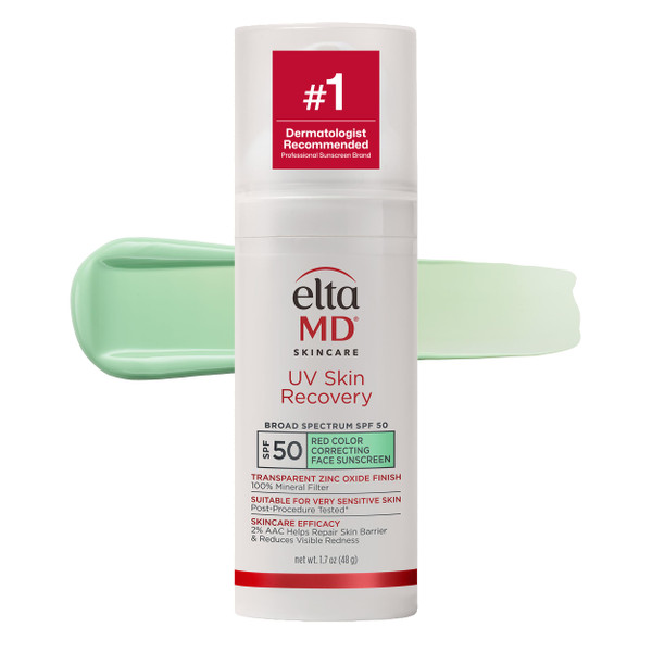 EltaMD UV Skin Recovery Green Tinted 100% Mineral Sunscreen, SPF 50, 1.7 oz