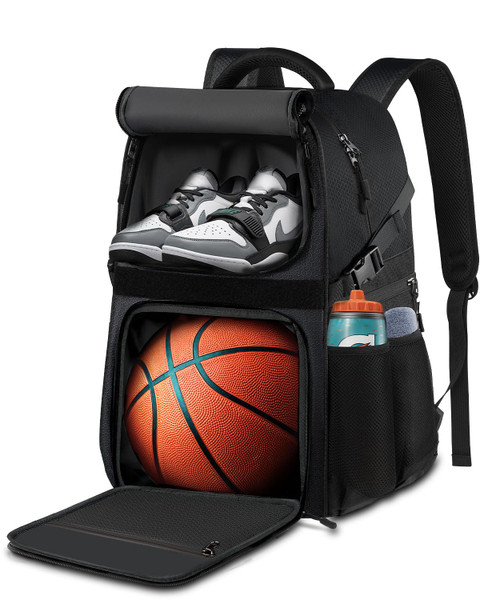 LOINTET Basketball Bag Backpack with Ball Holder Shoes Compartment, Large Basketball Accessories Sports Bag More Pockets for Football, Soccer, Volleyball, Gym, Travel, Black