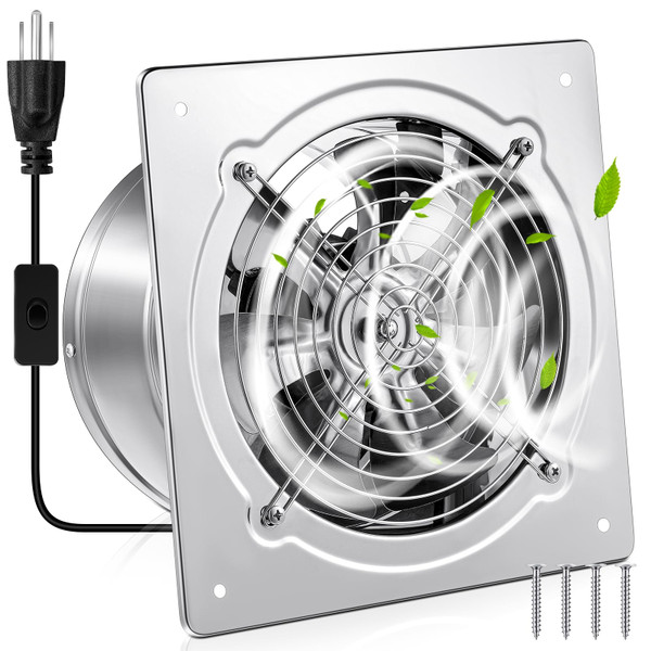Yaocom 10 Inch Exhaust Fan 988 CFM Kitchen Exhaust Fan with Switch Small Exhaust Fan Bathroom Potable Plug in Garage Exhaust Fan with Damper for Shop, Smoking Room, Industrial Ventilation Use, Silver