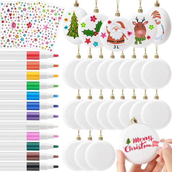 Syhood 24 Pcs 3.15'' White Ball Ornaments DIY, Plastic Blank Ornaments