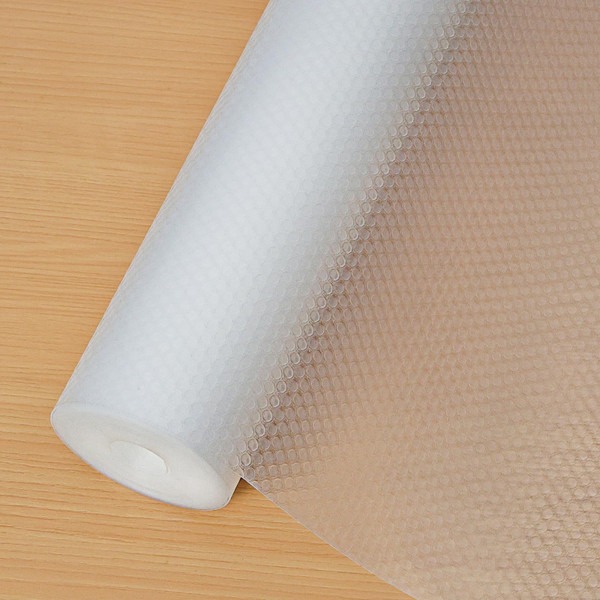Hersvin Shelf Liners 16 in x 20 ft EVA Drawer Mats, Non-Adhesive Cupboard Protector, Kitchen Cabinet Lining Fridge Liner (Clear Flat Dot, 40.7x610cm)