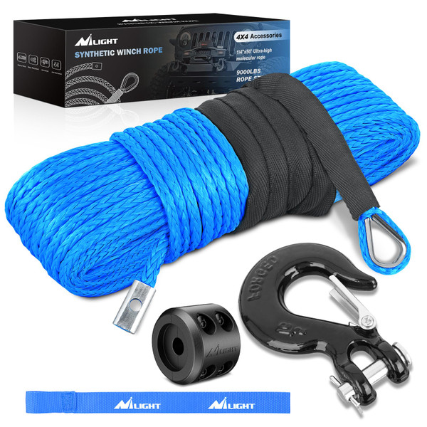 Nilight Synthetic Winch Rope 1/4" x 50ft for Recovery Towing Winches, Blue