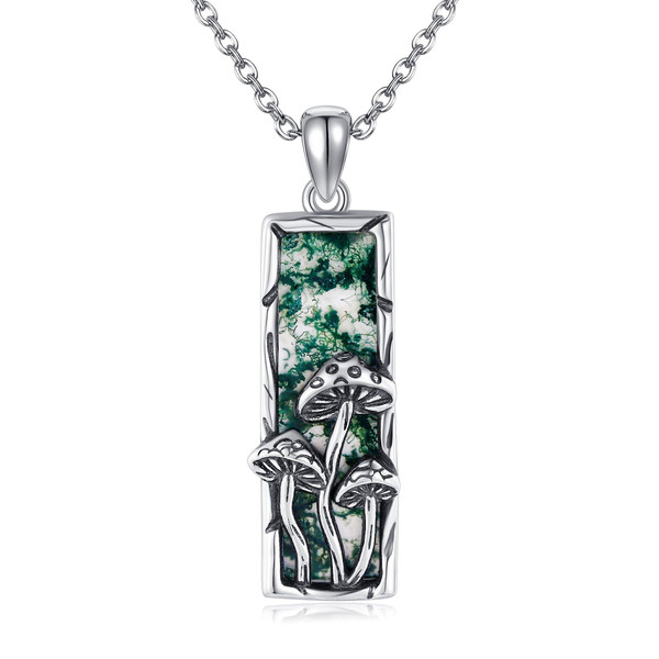 UCADRIT Mushroom Necklace 925 Sterling Silver Moonstone/Moss Agate Mushroom Jewelry for Women (Moss Agate)