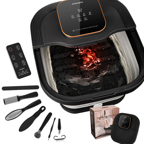 FOFOJÔY Collapsible Foot Spa Bath with Heat and Massage Roller, Bubble, Temperature Control, Remote Control, Foot Pedicure Kit, Pedicure Foot Spa