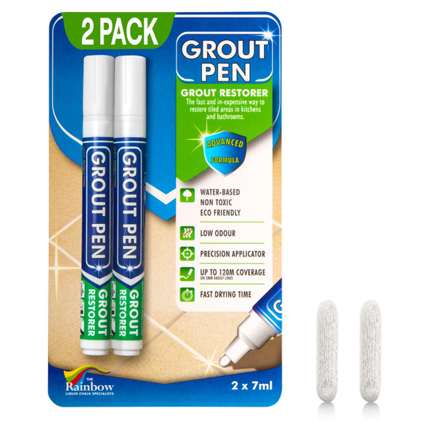 Grout Pen White Tile Grout Paint Marker - 2 Pack w/Extra Tips (7mL)