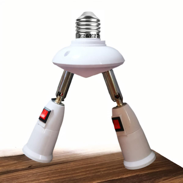 360° Adjustable 2 in 1 E26/E27 Splitter Socket Adapter for Standard LED Bulbs with Switch