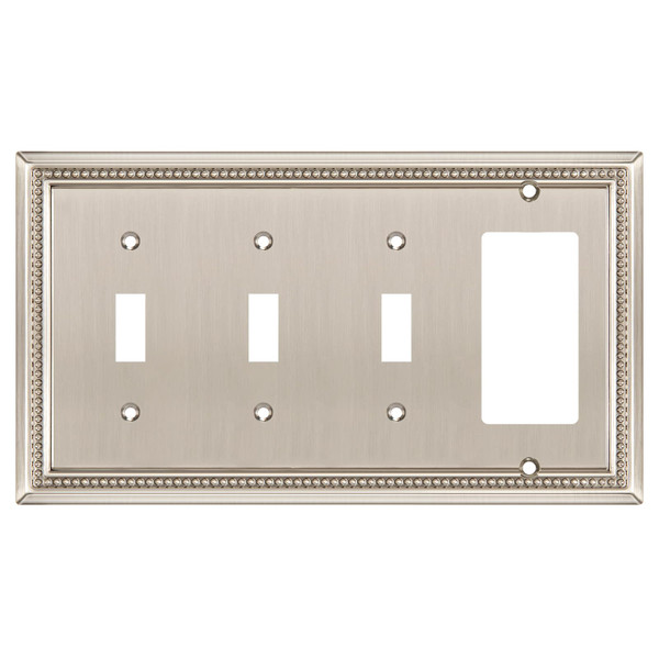 Sunken Pearls Heavy-Duty 3 Toggle/1 Rocker Wall Plate, Satin Nickel, 1 Pack
