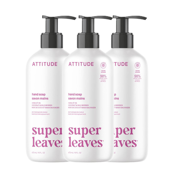 ATTITUDE Hand Soap, EWG Verified, Coconut & Wild Berries, 16 oz (Pack of 3)