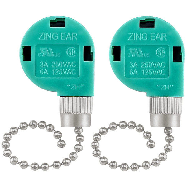 Dotlite 2Pack Ceiling Fan Pull Chain Switch ZE 268S6, Silver