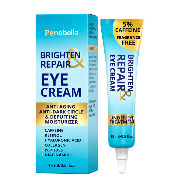 PENEBELLA Under Eye Brightener - Eye Cream for Dark Circles, Puffiness & Bags - Eye Cream Anti Aging with 5% Caffeine, 5% Niacinamide, Hyaluronic Acid, Retinol for Fine Lines & Wrinkles - 0.5 fl oz