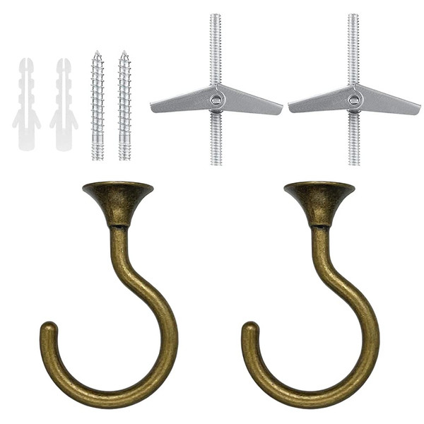 diplambr Ceiling Hooks for Hanging Plants, Ball-Tip, Antique Brass, 2 pcs