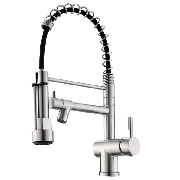 VFAUOSIT Commercial Kitchen Faucet, Dual Outlets with Pre-Rinse Sprayer