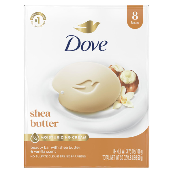 Dove Shea Butter Beauty Bar Soap 8 Count, Cleanser, 3.75 oz I beauty bar