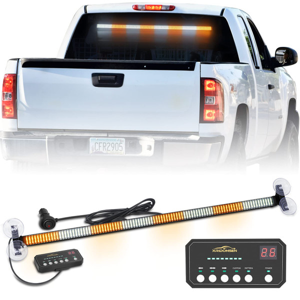 XRIDONSEN 35 inch Strobe Light Bar 144 LED Amber White Truck lights