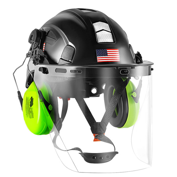 Forestry Safety Helmet Chainsaw Helmet with Polycarbonate Full Clear Visor and Ear Muffs 3 in 1 Forestry Hard Hat