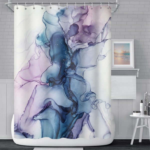 Umpoo Abstract Watercolor Blue Purple Marble Shower Curtain 69x70 Inch