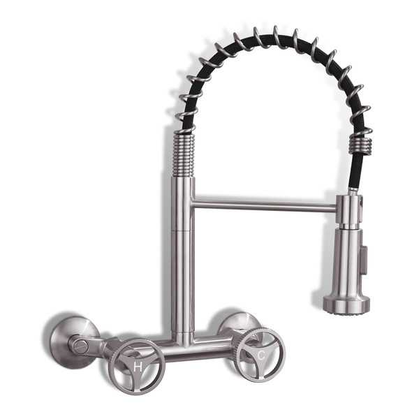 DOLGABA Wall Mount Kitchen Faucet with Sprayer, 6 Inches, Brushed Nickel