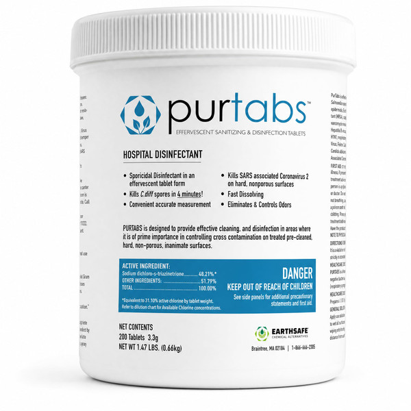 PurTabs 3.3g Hypochlorous Acid (HOCl) Disinfectant Tablets, 200 Count