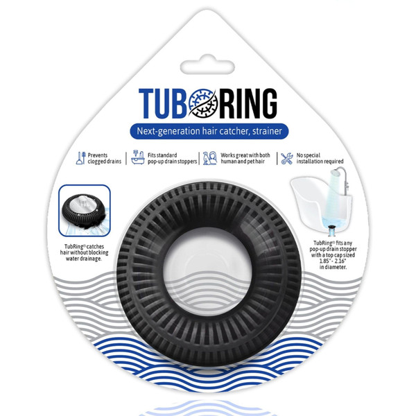TubRing Pop-Up Drain Protector & Strainer Silicone Hair Catcher, Black