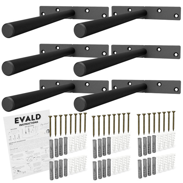 EVALD Heavy Duty Floating Shelf Brackets 8 Inch, Hidden Shelf Brackets with Screws & Anchors, Heavy Duty Shelf Brackets, 8 Inch Shelf Brackets (6 Pack)
