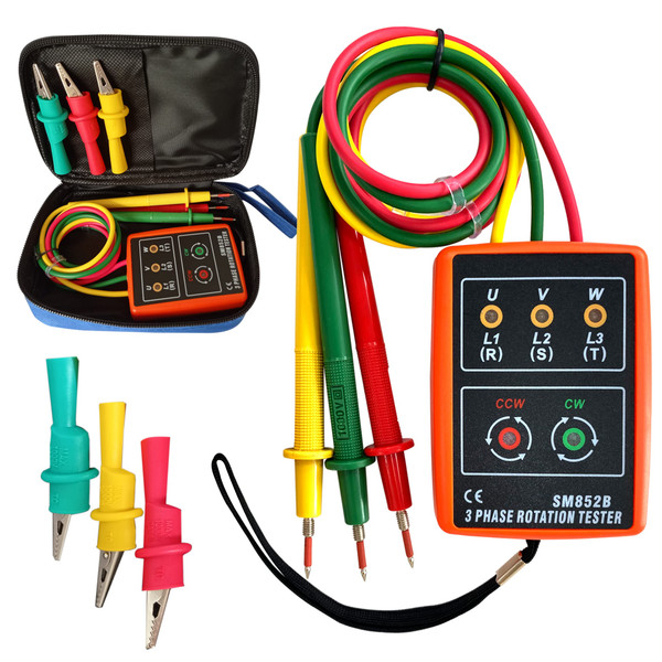 3 Phase Sequence Tester,Phase Rotation Meter Checker 20Hz-400Hz,Phase Indicator Order Detector,Phase sequencer 60V to 600V AC with LED and Buzzer SM852B