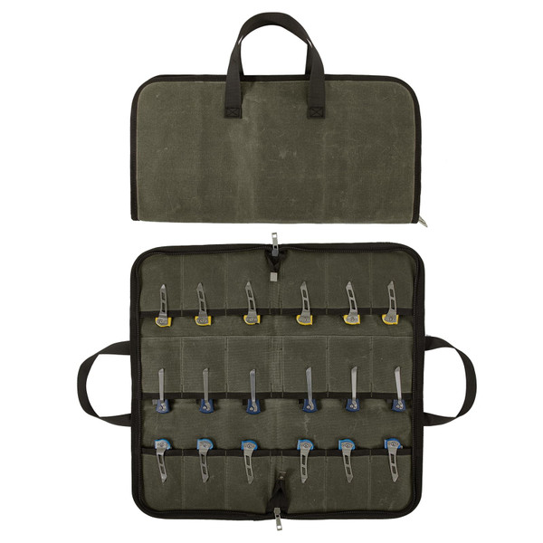 QEES Pocket Knife Roll Bag,Zipper Knife Display Case with 18 Slots,Waxed Canvas Folding knife Case,Pocket Knife Holder Storage for Collection,Knife Organizer for Tactical Camping EDC Mini Knife Roll