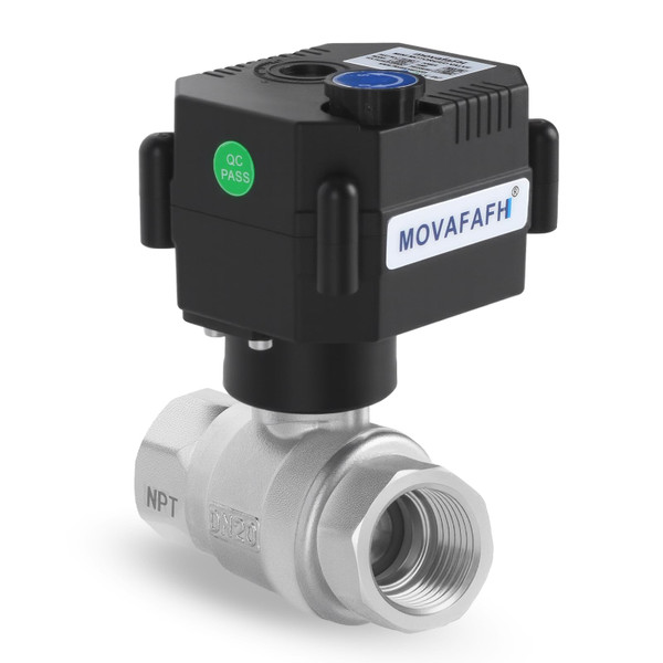 movafaFH 3/4" Motorized Ball Valve with Function - 9-24V DC Electric Water Valve Full Port, 3 Wire 2 Point Automatic Ball Valve, Stainless Steel, NSF Certified, IP67