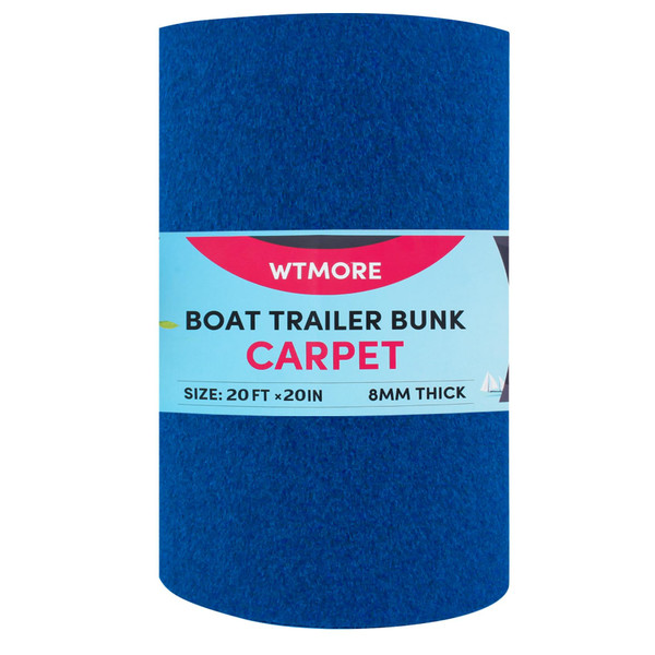 Blue Boat Trailer Bunk Carpet, 13 inch x 24 feet Bunk Carpet for Boat Trailers or Jet Ski Ramps, Polyester, Glue Down Installation, Marine Grade, UV Resistant, Thick 8mm Pile Height