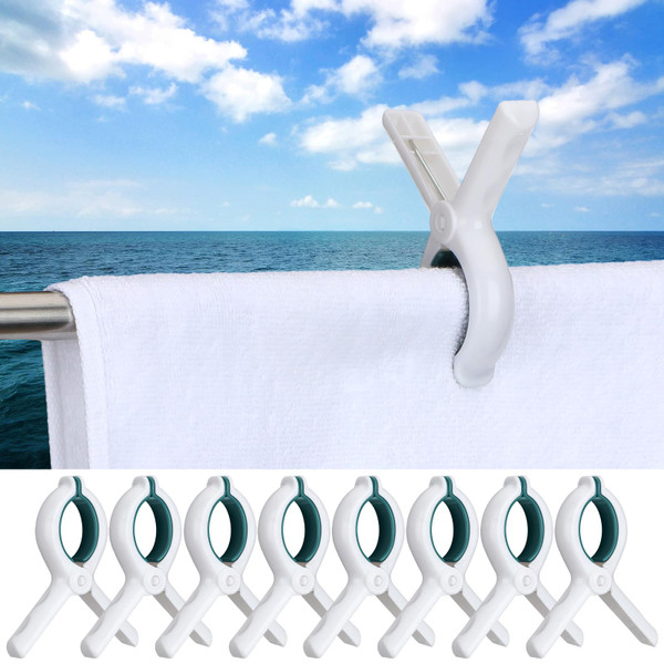 Hushee 8 Pack Pontoon Boat Towel Clips for Rail,Blue White,Single-Claw